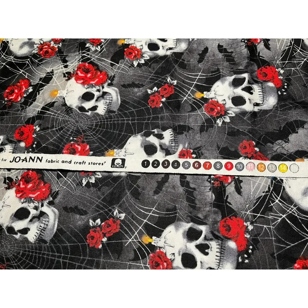 Skulls Webs and Roses Cotton Fabric 3/8 yard | Destashing